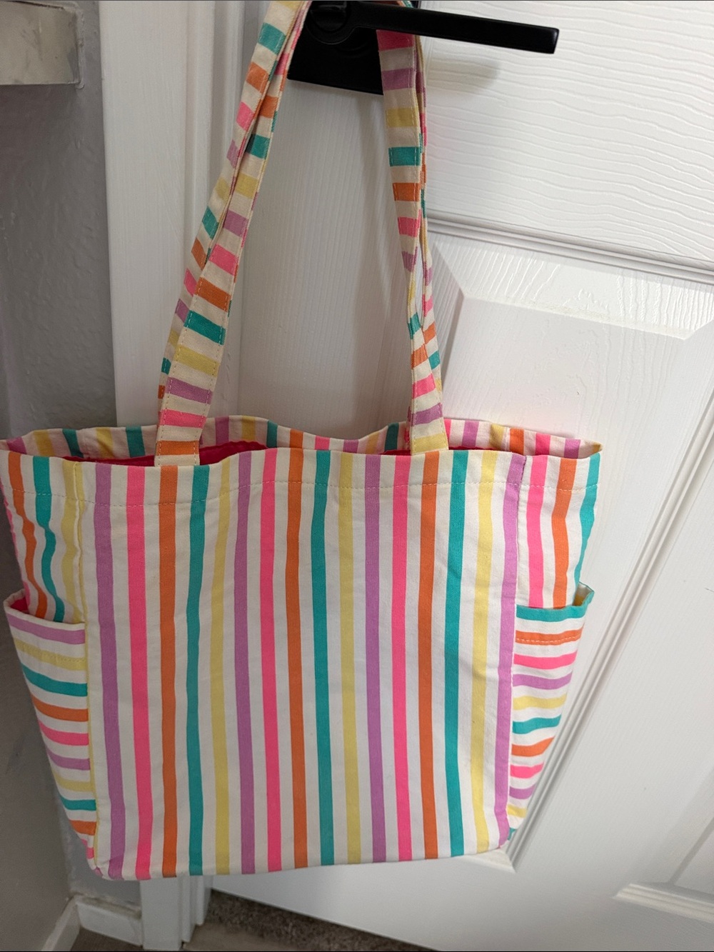Cat & Jack Striped Canvas Tote in Pink, Teal, Orange & Yellow